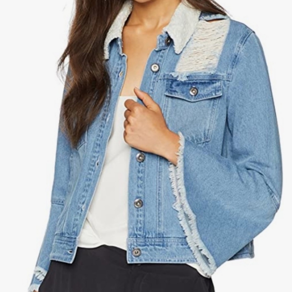 Jack by B.B Dakota Blue Distressed Denim Jack with Bell Sleeve.